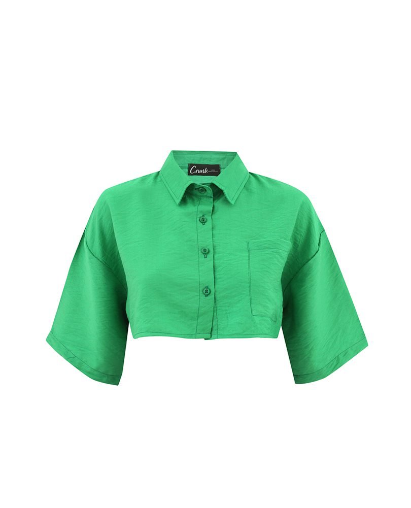 Green Linen crop shirt