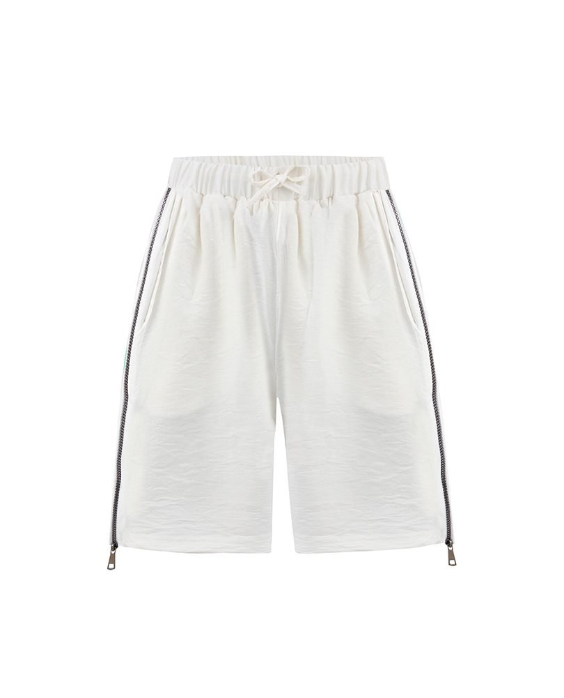 Side Silver Zipper Detail linen Short