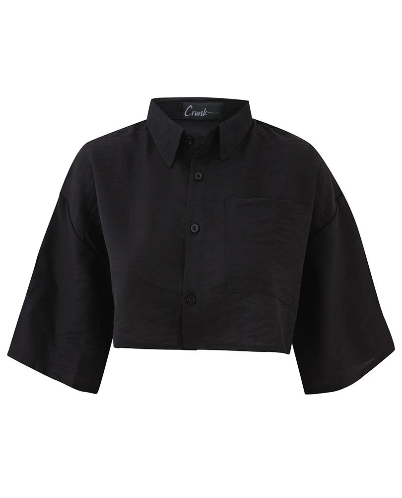 Black Linen crop shirt